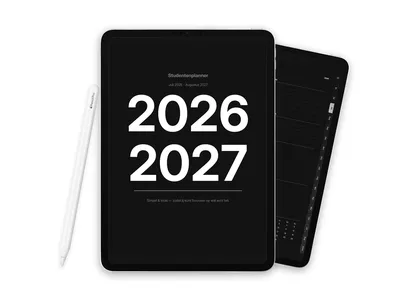 2026-2027 Digitale Student Planner voor iPad, Dark Monochrome - 2026-2027 Nederlands Dark Monochrome