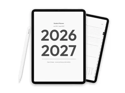 2026-2027 Digital Student Planner for iPad, Black & White